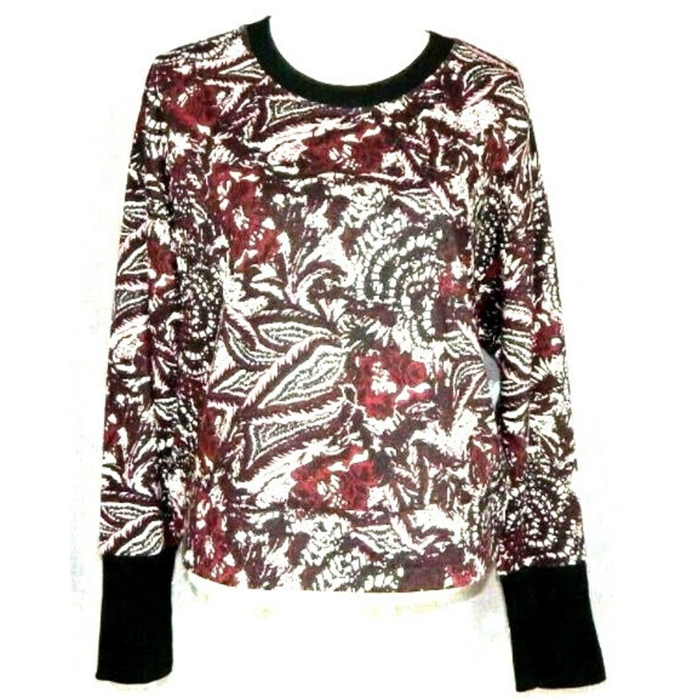Joie Women Red White Graphic Floral Cotton Sweater Sweatshirt 124891 XL